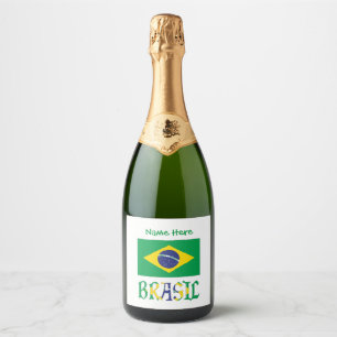 Étiquettes Pour Bouteilles De Vin Mousseux Brésil Drapeau Brésil Nom Personnalisé