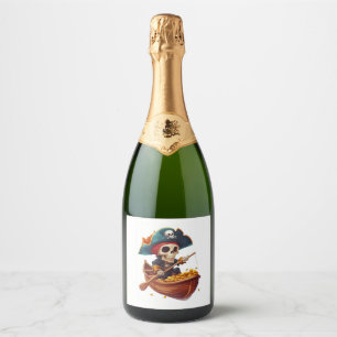 Étiquettes Pour Bouteilles De Vin Mousseux Buccaneer d'os - Drôle crâne de pirate