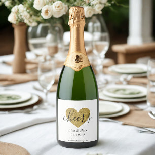 Étiquettes Pour Bouteilles De Vin Mousseux Cadeau de mariage Cœur d'Or Moderne pour la Mariée