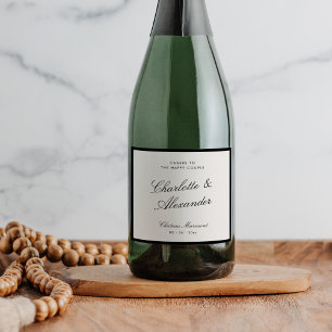 Étiquettes Pour Bouteilles De Vin Mousseux Calligraphie classique Vieux Mariage d'argent