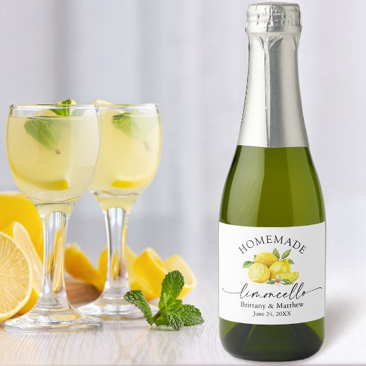 Étiquettes Pour Bouteilles De Vin Mousseux Calligraphie de Limoncello maison Aquarelle Citron
