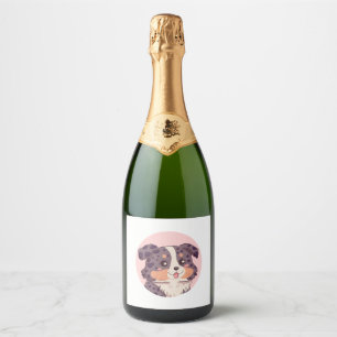 Étiquettes Pour Bouteilles De Vin Mousseux Caricature mignonne chien berger australien kawaii