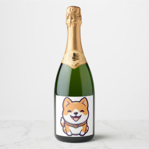Étiquettes Pour Bouteilles De Vin Mousseux Caricature mignonne Shiba Inu