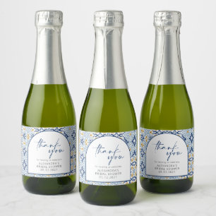 Étiquettes Pour Bouteilles De Vin Mousseux Carreau bleu méditerranéen Amalfi Positano Merci