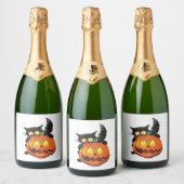 ÉTIQUETTES POUR BOUTEILLES DE VIN MOUSSEUX CAT HALLOWEEN (Bouteilles)