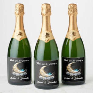 Étiquettes Pour Bouteilles De Vin Mousseux Céleste demi lune étoile nuit élégant luna