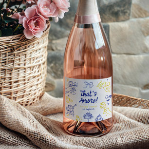 Étiquettes Pour Bouteilles De Vin Mousseux C'est Amore ! Fiançailles italien bleu et jaune