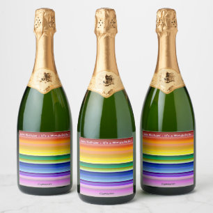 Étiquettes Pour Bouteilles De Vin Mousseux C'est une fête arc-en-ciel, Motif à bandes multico