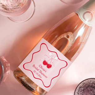 Étiquettes Pour Bouteilles De Vin Mousseux Champagne de Fête de Mariage avec Cerise Ondulée s