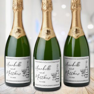 Étiquettes Pour Bouteilles De Vin Mousseux Champagne Personnalisé Mariage Dessiné à la Main