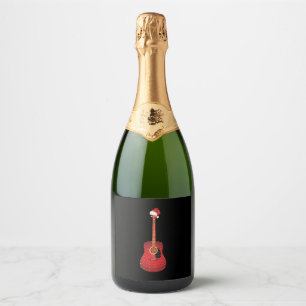 Étiquettes Pour Bouteilles De Vin Mousseux chapeau santa de la guitare de Noël