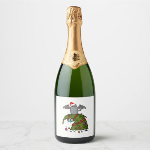 Étiquettes Pour Bouteilles De Vin Mousseux Chat Dragon de chauve-souris avec chapeau de Père