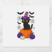 Étiquettes Pour Bouteilles De Vin Mousseux Chat en sorcière noire mignonne Citrouille Hallowe (Étiquettes simples)