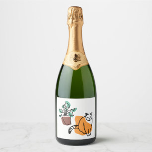 Étiquettes Pour Bouteilles De Vin Mousseux Chat et le plante