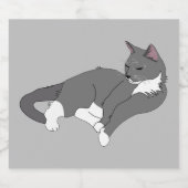 Étiquettes Pour Bouteilles De Vin Mousseux Chat gris et blanc Tuxedo (Étiquettes simples)