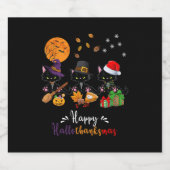 Étiquettes Pour Bouteilles De Vin Mousseux Chats Chat noir Halloween et Joyeux Noël Joyeux (Étiquettes simples)