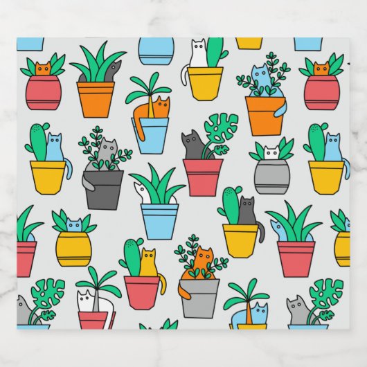 Étiquettes Pour Bouteilles De Vin Mousseux Chats dans les pots à fleurs (Étiquettes simples)