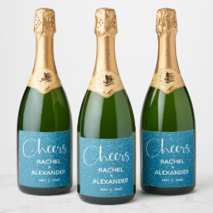 Étiquettes Pour Bouteilles De Vin Mousseux CHEER Turquoise Parties scintillant Mariage Sparkl