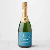 Étiquettes Pour Bouteilles De Vin Mousseux CHEER Turquoise Parties scintillant Mariage Sparkl (Devant)