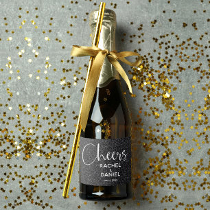 Étiquettes Pour Bouteilles De Vin Mousseux Cheers Faux BLACK PARTIES SCINTILLANT Mariage Mini