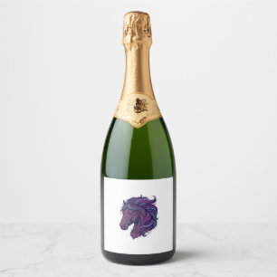 Étiquettes Pour Bouteilles De Vin Mousseux Chemise d'art de tête de cheval colorée gravée vin