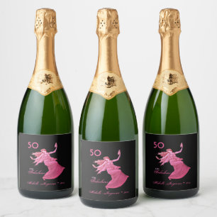 Étiquettes Pour Bouteilles De Vin Mousseux Chic 50e anniversaire Danseuse rose Nom personnel
