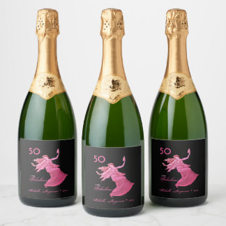 Étiquettes Pour Bouteilles De Vin Mousseux Chic 50th Birthday Pink Woman Dancer Nom personnel