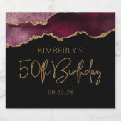 Étiquettes Pour Bouteilles De Vin Mousseux Chic Agate Geode Bourgogne Gold 50e fête d'anniver (Étiquettes simples)