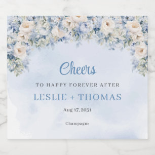 Étiquettes Pour Bouteilles De Vin Mousseux Chic aquarelle bleu et ivoire rose eucalyptus