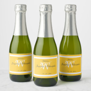 Étiquettes Pour Bouteilles De Vin Mousseux Chic B & W Écriture Élégant Jaune Clair Mini Chaud