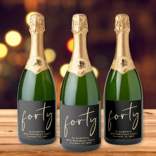 Étiquettes Pour Bouteilles De Vin Mousseux Chic Black Gold 40th Birthday Party