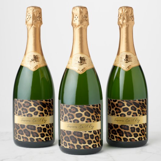 Étiquettes Pour Bouteilles De Vin Mousseux Chic Brown Leopard Mariage (Bouteilles)