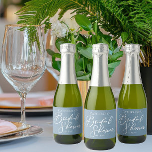 Étiquettes Pour Bouteilles De Vin Mousseux Chic Dusty Blue Mariage Personnalisé Mini