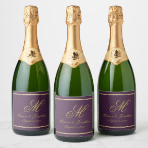 Étiquettes Pour Bouteilles De Vin Mousseux Chic or Monogramme Typographie de script Plum Mari