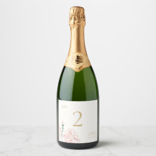 Étiquettes Pour Bouteilles De Vin Mousseux Chic Pastel Mariage Rose Numéro de table