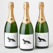 Étiquettes Pour Bouteilles De Vin Mousseux Chien berger allemand - Silhouette de lune d'Hallo (Bouteilles)