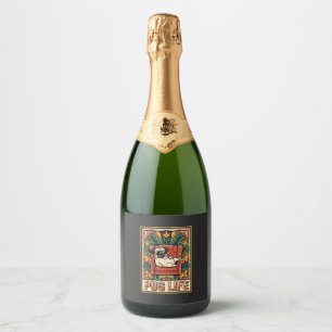 Étiquettes Pour Bouteilles De Vin Mousseux Chien d'art populaire rétro Pug Life