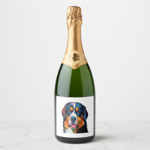 Étiquettes Pour Bouteilles De Vin Mousseux Chien de Montagne bernois coloré