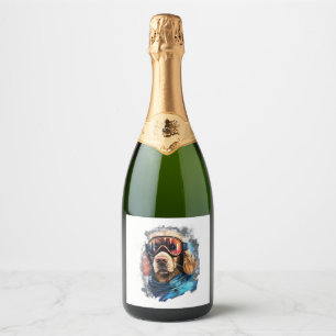 Étiquettes Pour Bouteilles De Vin Mousseux Chien de ski dans Ski Googes 6