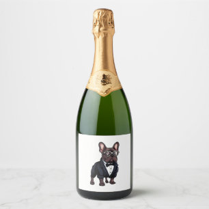 Étiquettes Pour Bouteilles De Vin Mousseux Chien de taureau français à Tuxedo portant des lun