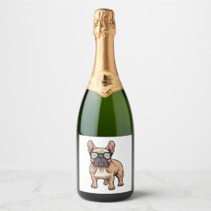 Étiquettes Pour Bouteilles De Vin Mousseux Chien de taureau français portant des lunettes