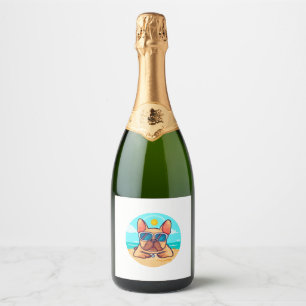 Étiquettes Pour Bouteilles De Vin Mousseux Chien de taureaux français en vacances