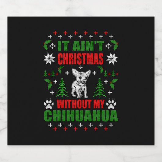Étiquettes Pour Bouteilles De Vin Mousseux Chihuahua Ugly Christmas Sweater (Étiquettes simples)