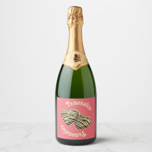 Étiquettes Pour Bouteilles De Vin Mousseux Chocolat bonbon coeur corail rose mignon amour