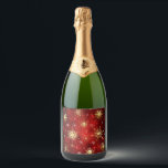 Étiquettes Pour Bouteilles De Vin Mousseux Christmas Golden Snowflakes on Red Background<br><div class="desc">Red Christmas background with gold and white jewelry snowflakes. Golden snowflakes.</div>