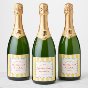 Étiquettes Pour Bouteilles De Vin Mousseux Ciao Bella rayé Anniversaire italien Nom personnal