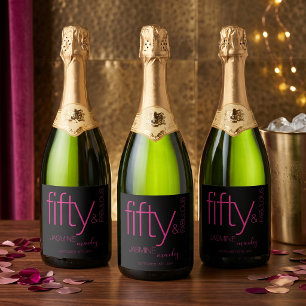 Étiquettes Pour Bouteilles De Vin Mousseux Cinquante ans et Fabuleux Anniversaire Rose Fuchsi
