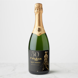 Étiquettes Pour Bouteilles De Vin Mousseux Cinquante ans et Fabuleux Robe Or Noir 50e Anniver