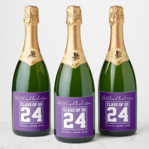 Étiquettes Pour Bouteilles De Vin Mousseux Classe de 2024 Moderne Royal Purple Graduation