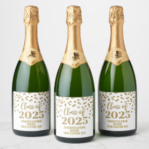 Étiquettes Pour Bouteilles De Vin Mousseux Classe de Parties scintillant d'or de 2025 Graduat